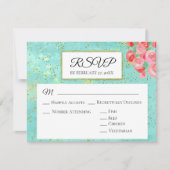 *~*グリッターモダンフローラ抽象芸術ウェディングRSVP 出欠カード (正面)
