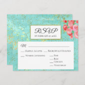 *~*グリッターモダンフローラ抽象芸術ウェディングRSVP 出欠カード (正面/裏面)