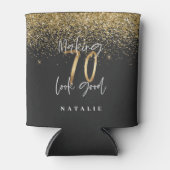 グリッターモダンブラックと金ゴールド70歳の誕生日 缶クーラー (正面)
