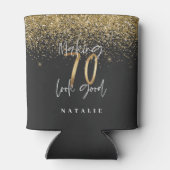 グリッターモダンブラックと金ゴールド70歳の誕生日 缶クーラー (裏面)