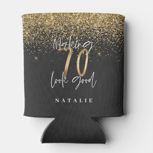グリッターモダンブラックと金ゴールド70歳の誕生日 缶クーラー (裏面)