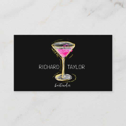 グリッターモダンマルティニバーテンカクテルウェイター 名刺 (正面)
