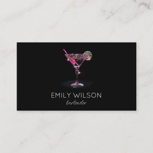 グリッターモダンマルティニバーテンカクテルウェイター 名刺 (正面)