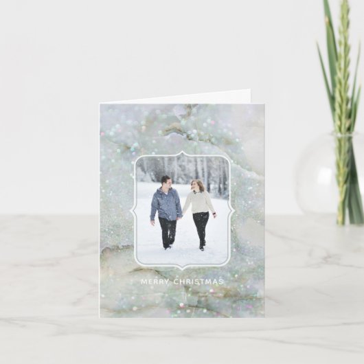 グリッターモダンマーブルウィンターお祝い |写真 シーズンカード (正面)