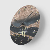 グリッターモダンマーブルモノグラム ラウンド壁時計 (傾斜)