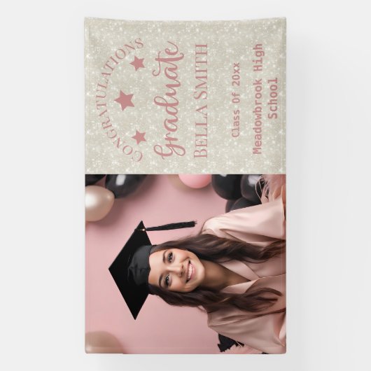グリッターモダン写真卒業ほこりっぽいピンク 横断幕 (縦)
