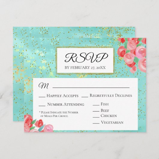 *~*グリッターモダン抽象芸術フローラウェディングRSVP 出欠カード (正面/裏面)