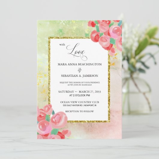 *~*グリッターモダン抽象芸術フローラミント赤面 招待状 (スタンド正面)