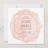 グリッターモダン赤面ピンクウォーターカラーブライダルシャワー 招待状 (正面)