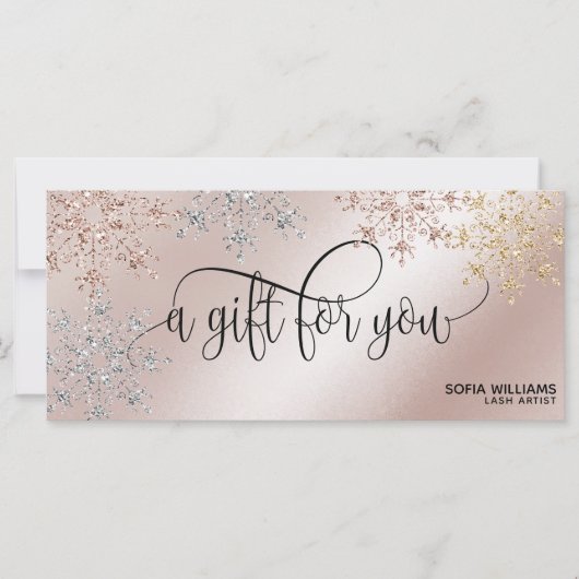 グリッターモダン金ゴールド証明書ギフトカード雪 (正面)