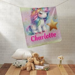 グリッターユニコーンの魔法の星 ベビー ブランケット