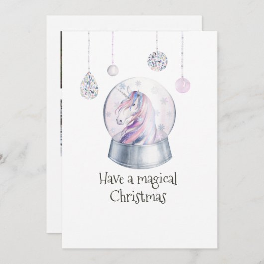 グリッターユニコーンウィンターホリデーフォトコラージュ シーズンカード (正面/裏面)