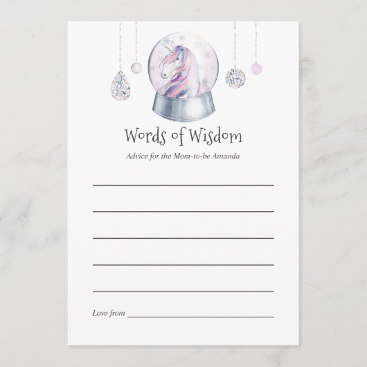 グリッターユニコーンクリスマスベビーシャワーママアドバイス アドバイスカード (正面)