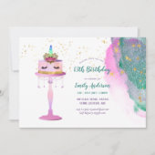 グリッターユニコーンケーキピンクゴールドフォイル13誕生日 招待状 (正面)
