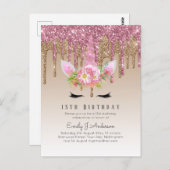 グリッターユニコーンバラ金ゴールドピンクドリッピング13日目 ポストカード (正面/裏面)