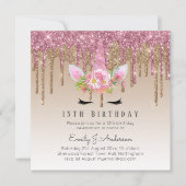 グリッターユニコーンバラ金ゴールドピンクドリッピング13日目 招待状 (正面)