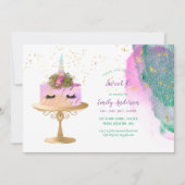 グリッターユニコーンピンク金ゴールドスウィート16トレンディーガールズ 招待状 (正面)