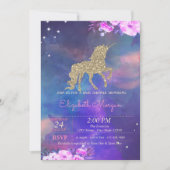 グリッターユニコーンフローラ水の色ベビーシャワー 招待状 (正面)