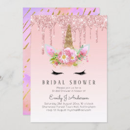 グリッターユニコーンブライダルシャワーピンク金ゴールド滴下 招待状