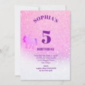 グリッターユニコーンマジカルパープルかわいい誕生日 招待状 (正面)