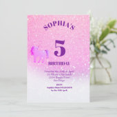 グリッターユニコーンマジカルパープルかわいい誕生日 招待状 (スタンド正面)