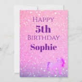 グリッターユニコーンマジカルパープルかわいい誕生日 招待状 (裏面)