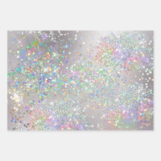 グリッターユニコーンレインボー紙吹雪グリッターガールズシック ラッピングペーパーシート (正面3)