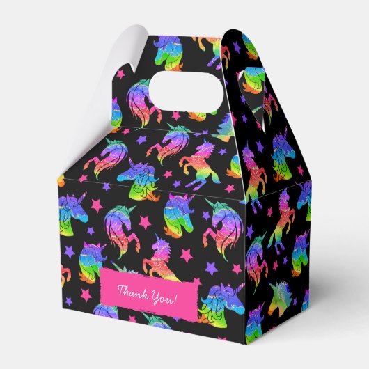 グリッターユニコーンレインボー(ファーストネーム付き)誕生日 フェイバーボックス (正面サイド)