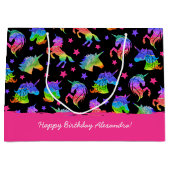 グリッターユニコーンレインボー(ファーストネーム付き)誕生日 ラージペーパーバッグ (正面)