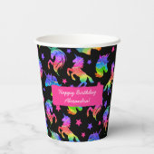 グリッターユニコーンレインボー（ファーストネーム付き）誕生日 紙コップ (裏面)