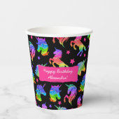グリッターユニコーンレインボー（ファーストネーム付き）誕生日 紙コップ (正面)