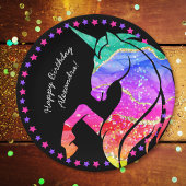 グリッターユニコーンレインボーW/ファーストネーム誕生日v2 ペーパープレート