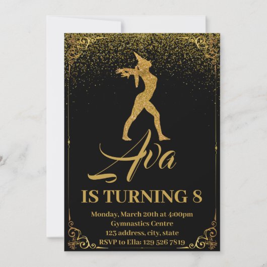 グリッターユニコーン体操誕生日招待状 招待状 (正面)