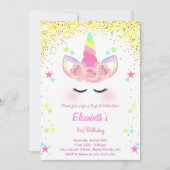 グリッターユニコーン誕生日の招待状 招待状 (正面)