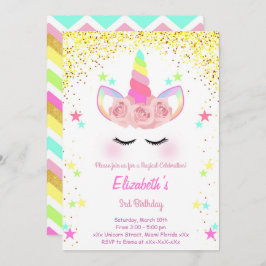 グリッターユニコーン誕生日の招待状 招待状