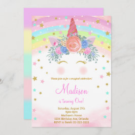 グリッターユニコーン誕生日招待状 招待状