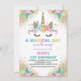 グリッターユニコーン誕生日招待状 招待状