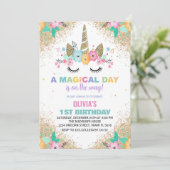 グリッターユニコーン誕生日招待状 招待状 (スタンド正面)