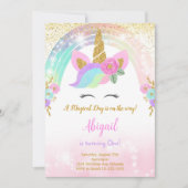 グリッターユニコーン誕生日招待状 招待状 (正面)