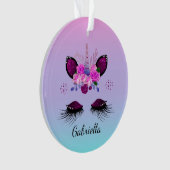 グリッターユニコーン顔アイアッシュパーソナライズされた付き オーナメント (正面)