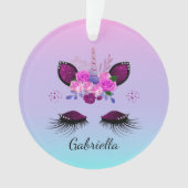 グリッターユニコーン顔アイアッシュパーソナライズされた付き オーナメント (正面)