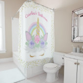 グリッターユニコーン顔パステルレインボーガールズ浴室 シャワーカーテン (インサイチュ)