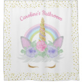 グリッターユニコーン顔パステルレインボーガールズ浴室 シャワーカーテン (正面)