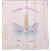 グリッターユニコーン顔ピンク金ゴールドガールズ浴室 シャワーカーテン (正面)