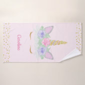 グリッターユニコーン顔ピンク金ゴールドガールパーソナライズされたズ バスタオル (バスタオル)