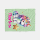 グリッターユニコーン魔法の星ライムグリーン フリースブランケット (正面(横))