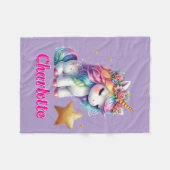 グリッターユニコーン魔法の星ラベンダー フリースブランケット (正面(横))