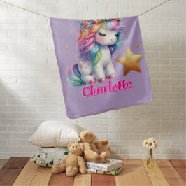 グリッターユニコーン魔法の星ラベンダー ベビー ブランケット