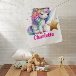 グリッターユニコーン魔法の星白 ベビー ブランケット
