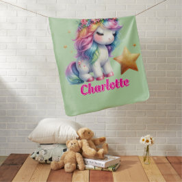 グリッターユニコーン魔法の星緑色 ベビー ブランケット